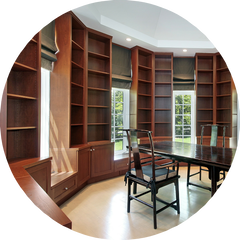 Our cabinet design services include built-in bookcases, entertainment systems, and home office cabinetry. Call us today for a free consultation.