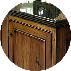 We complete our cabinets with artisan finishes including stain, paint, distressed, glaze, high gloss  and low sheen.